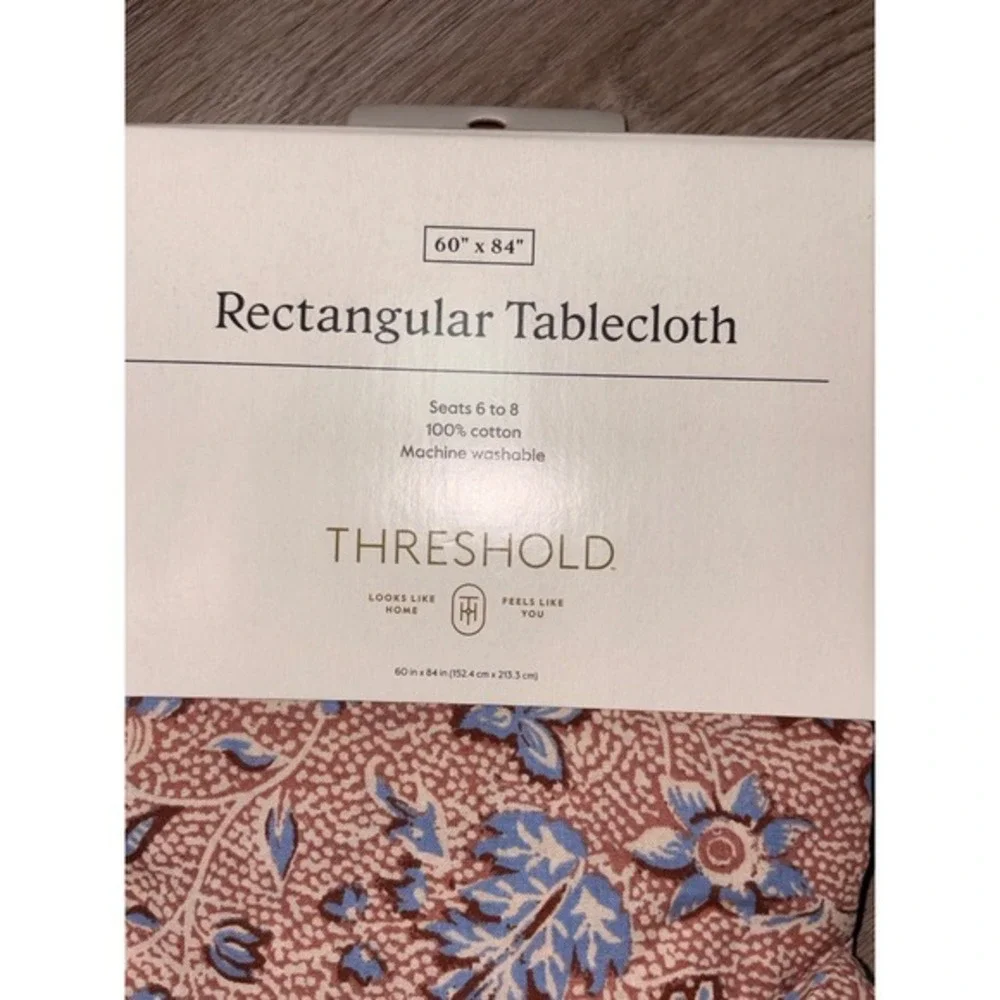 Threshold Rectangular Tablecloth 60x84 Cotton Floral Blue Terracotta Seats 6-8